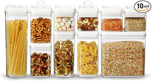 Felli Flip Tite Storage Container with 4 Inch Lid SQUARE & RECTANGLE, Air Tight Ring Seal Top Clear Acrylic Canister Jar, Spice Pasta Cereal Snack Pantry Organizer, Gift Set for Women (10pk, Variety)-NeatNest