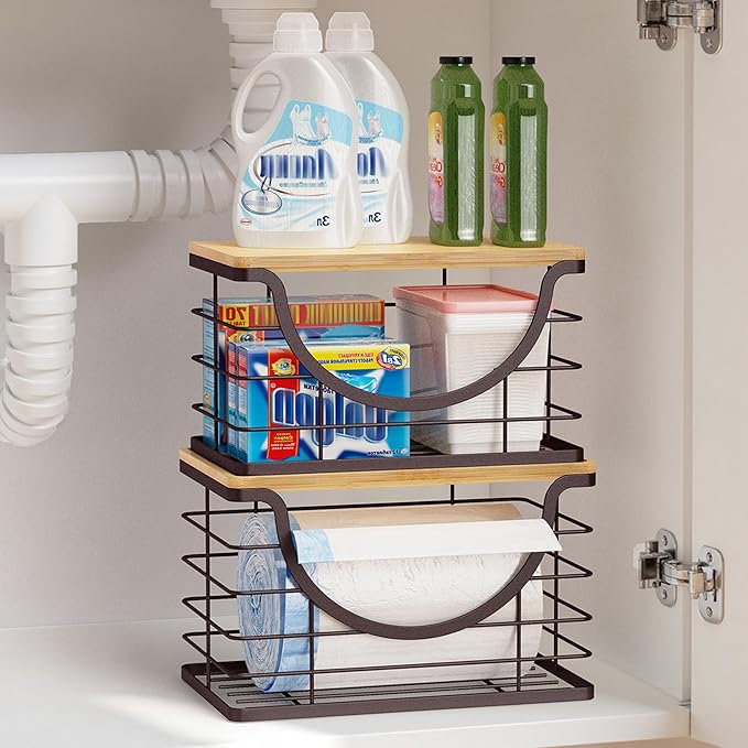 Extra Large Trash Bag Holder Under Sink Stackable Kitchen Storage 2 Pack, Pantry Organizers and Storage, Wall Mounted Garbage Bag Dispenser Roll Holder for Laundry Room and Kitchen-NeatNest
