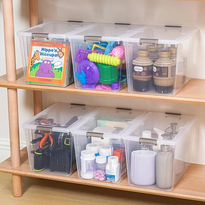 Citylife 7.8 QT 6 Pack Small Storage Bins Plastic Storage Container Stackable Box with Lids for Organizing, Clear White-NeatNest