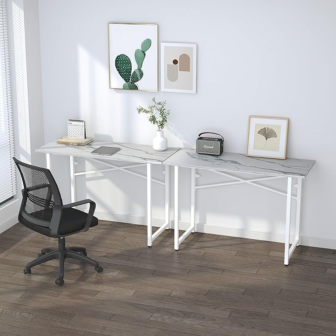 47 inch Folding Desk No Assembly Required, Writing Gaming Computer Camping Table, Home Office Desk, White Marble-NeatNest