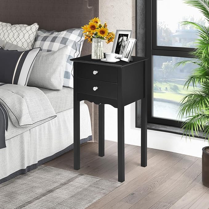 Giantex End Table w/ 2 Drawers Side Table Nightstand Multi-Purpose Accent Table Living Room Bedroom Home Furniture (1, Black)