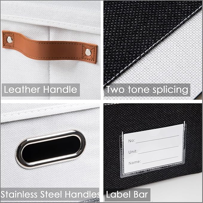 PRANDOM Foldable Storage Bins with Handles [3-Pack] Fabric Collapsible Storage Boxes Baskets Cubes Containers with Handles for Closet Living Room Bedroom (Black & White 11.5x8.5x6.7'')-NeatNest