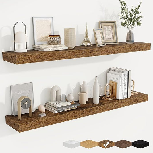 fuqing Floating Shelves for Wall, Bathroom Shelf Wall Mounted for Storage, Shelves with Invisible Bracket for Bedroom, Kitchen, Living Room, Farmhouse Small Book Shelf, 48 Inch Set of 2, Rustic Brown-NeatNest