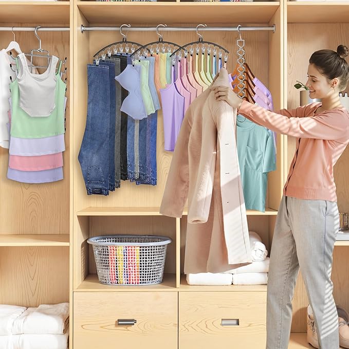 5 Pack Legging Organizer for Closet Hanging, 3 Pants Leggings Hangers with 30 Clips, 1 Tank Top Hanger, 1 Metal Magic Space Saving Hangers Closet Organizers and Storage for Pants Skirts Bra-NeatNest