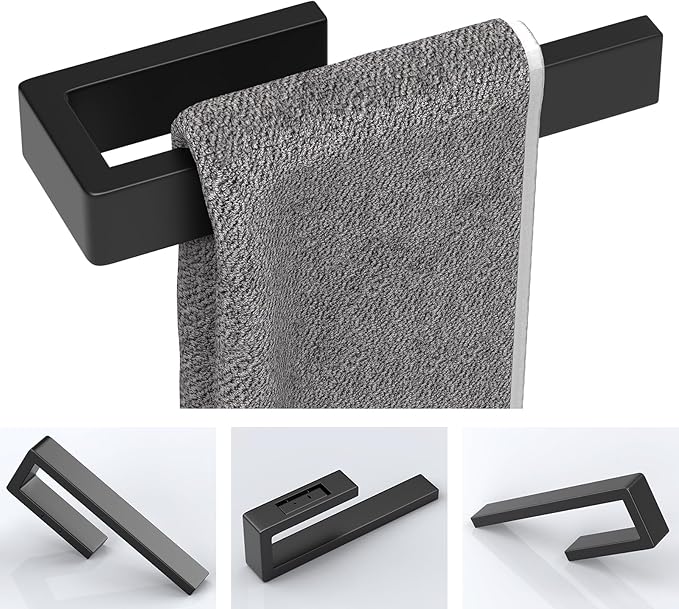 HUFEEOH Hand Towel Holder, Stainless Steel Bathroom Towel Holder Towel Bar, Matte Black Dish Towel Hanger Wall Mount Kitchen Towel Rack Heavy Duty Hand Towel Racks for Bathroom