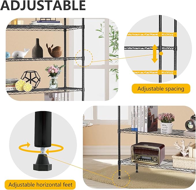 16''Lx42''Wx72''H 6 Shelf Wire Shelving Unit Heavy Duty Metal Storage Shelves NSF Wire Shelf Organizer Black Height Adjustable Utility Steel Commercial Grade Layer Shelf Rack 1500 LBS Capacity-NeatNest