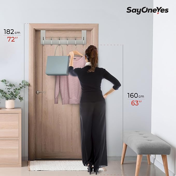 Brushed Nickel Over The Door Hooks – Heavy Duty Stainless Steel Door Hanger with 6 Double Hooks for Hanging Towels, Coats, Robes, Hats, Bags – No Drill Over Door Towel Rack for Bathroom & Bedroom-NeatNest