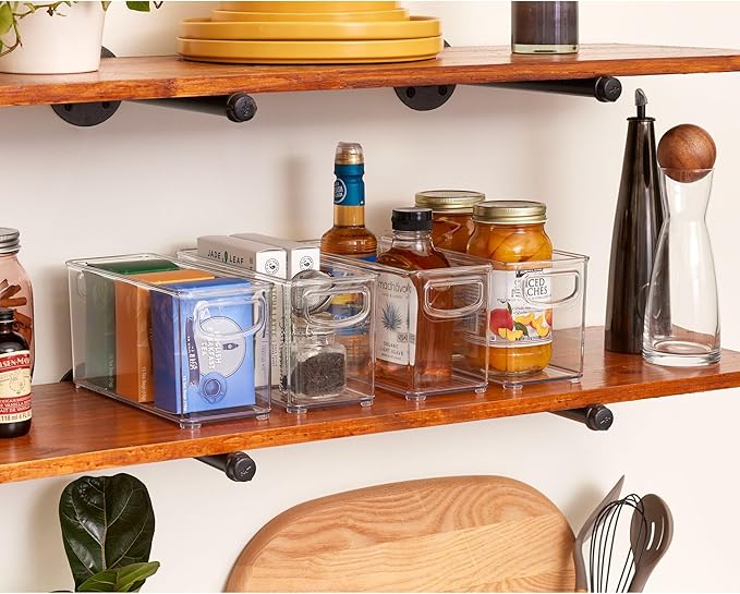iDesign Plastic Stackable Pantry Bin - Storage Bin with Handles for Cabinets or Fridge - Set of 2 - Clear