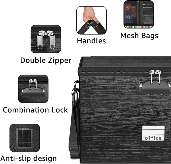 2 Pack Fireproof Document Box File Organizer - Portable Locking Filing Storage Box with Handle Waterproof for Hanging Letter/Legal Folder Important Document