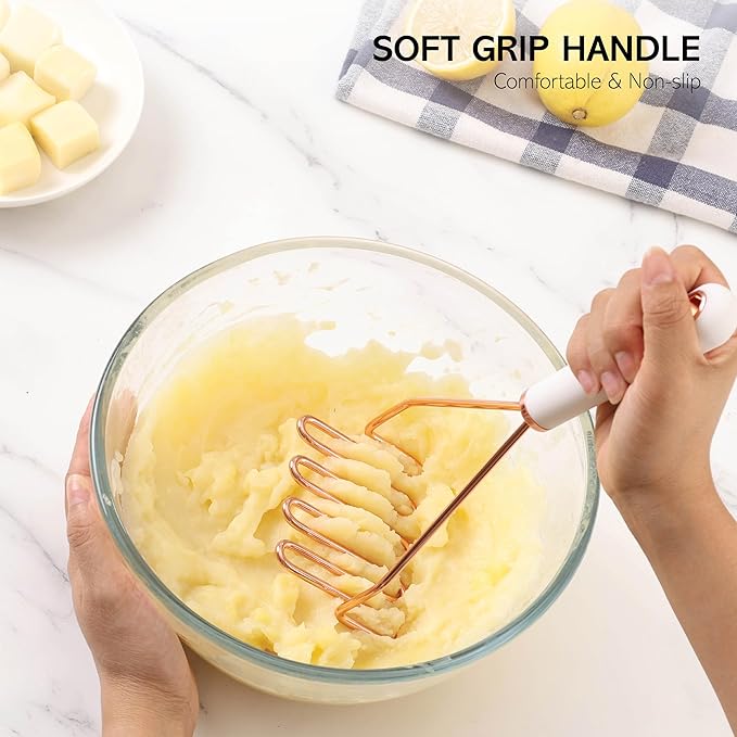 COOK WITH COLOR Kitchen Gadget Set Copper Plated Stainless Steel Utensils with Soft Touch Handles, Copper White, 10 Pieces-NeatNest