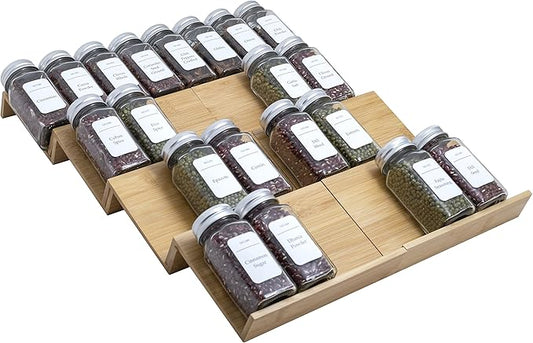 Bamboo Spice Rack Drawer Organizer - 8 Pieces Set- 7" Wide Per Piece - Combine Pieces Into 14" Wide Rack (7" or 14")-NeatNest