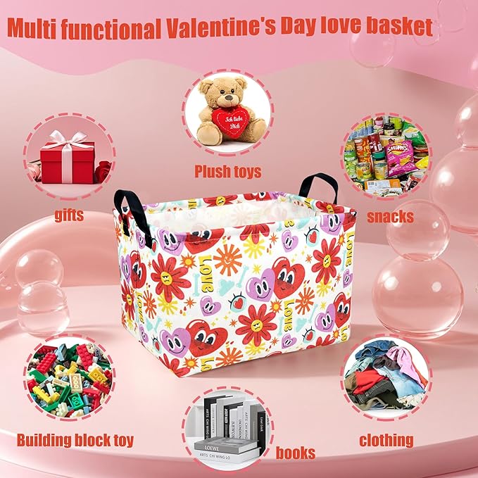 Easter Basket for Gifts Empty Cute Heart Large Gift Basket Decorative Storage Bin for Kid and Baby Room Décor (Cartoon Love)-NeatNest