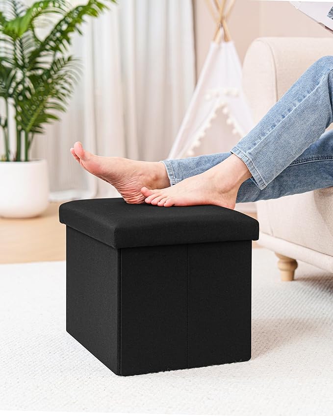 B FSOBEIIALEO Folding Storage Ottoman Cube Linen Ottomans for Living Room, Bedroom, Home Office, Dorm Storage Footrest Black 16.5"x12.6"x12.6"