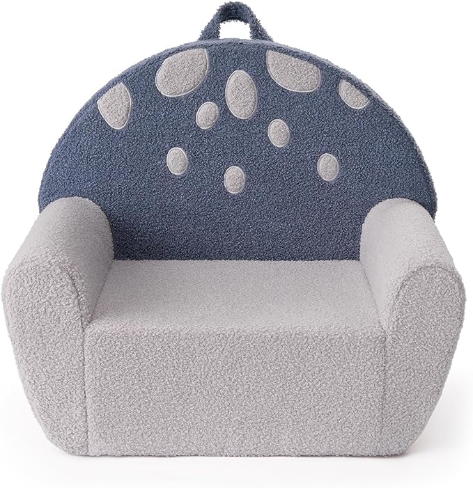 Blissful Diary Toddler Chair Comfy, Foam Kids Chair with Soft Teddy Plush, Toddler Reading Chair with Cute Mushroom Designs- Blue-NeatNest