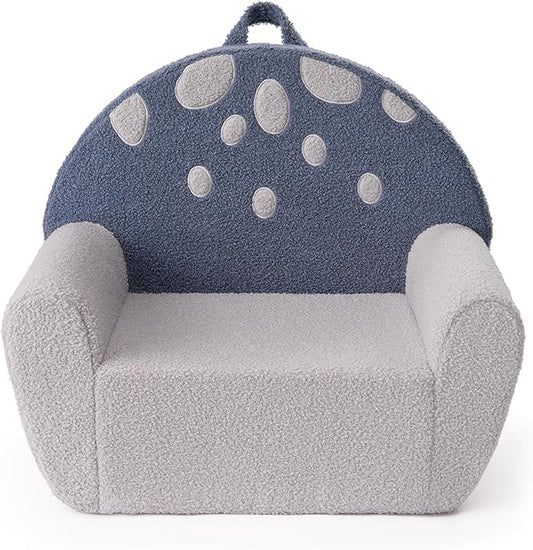 Blissful Diary Toddler Chair Comfy, Foam Kids Chair with Soft Teddy Plush, Toddler Reading Chair with Cute Mushroom Designs- Blue-NeatNest
