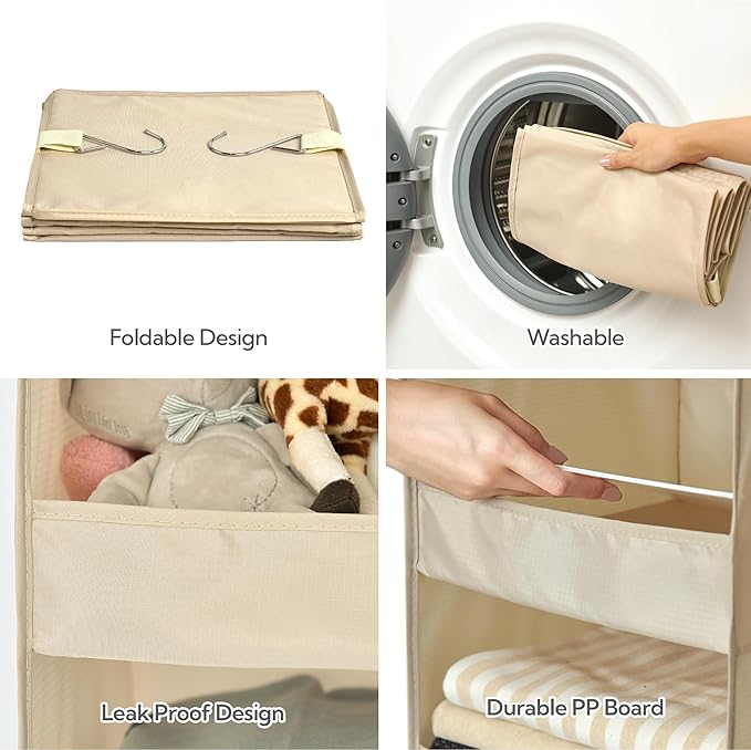 GRANNY SAYS 3-Shelf Hanging Closet Organizer, Closet Organizers and Storage, Closet Storage Hanging Shelves, Clothes Organizer for Closet, Closet Hanging Organizer, Hanging Storage Organizer, Khaki-NeatNest