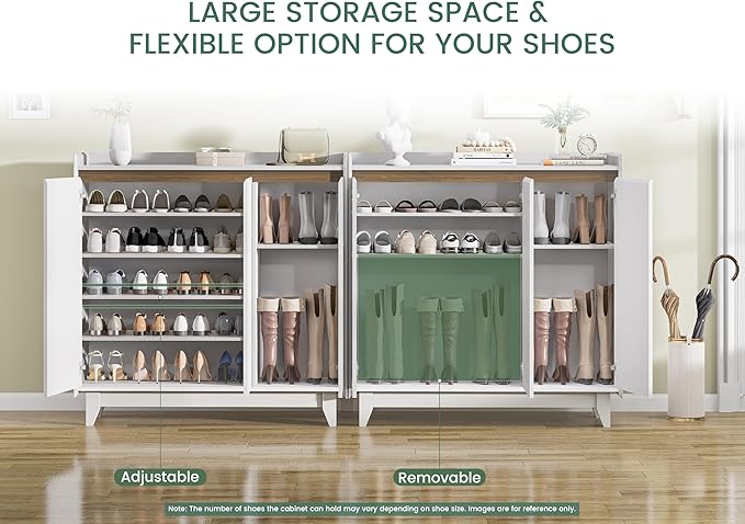 Shoe Storage Cabinet with 3 Doors, 43.7" Tall Fluted Shoe Cabinet for Entryway, 6-Tier Freestanding Shoe Rack Organizer for Foyer, Hallway, White-NeatNest