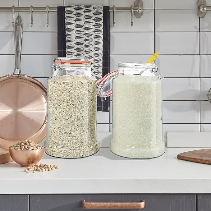 1.2 Gallon Airtight Glass Jar with Hinged Lid, Wide Mouth Glass Storage Jar for Flour, Pasta, Cookies, Large Capacity, Sturdy and Heavy Duty, 1 Pack