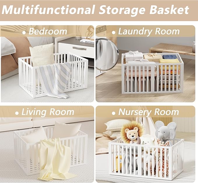 Bamboo Under Bed Storage Containers- Underbed Organizer with Wheels with Large Capacity Dust Bag,Sturdy Wood Rolling Under Bed Shoe Storage Organizer 2 Packs (White, 2 Packs Tall (25"×16"x12"))-NeatNest