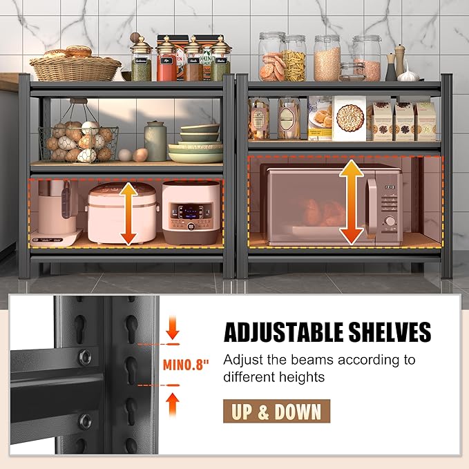 Kitchen Storage Shelves Heavy Duty 600lbs Capacity,3 Tier Adjustable Kitchen Shelf Easy Assembly Ideal for Pantry,Closet,Garage,Book 11.8" D*29.5" W*28.7" H
