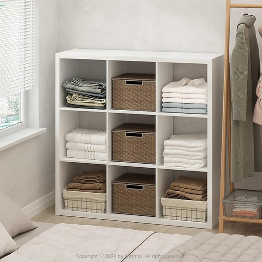 Furinno Cubic Open Back Multipurpose Clothing & Closet Storage Organizer Shelf, 9-Cube, White