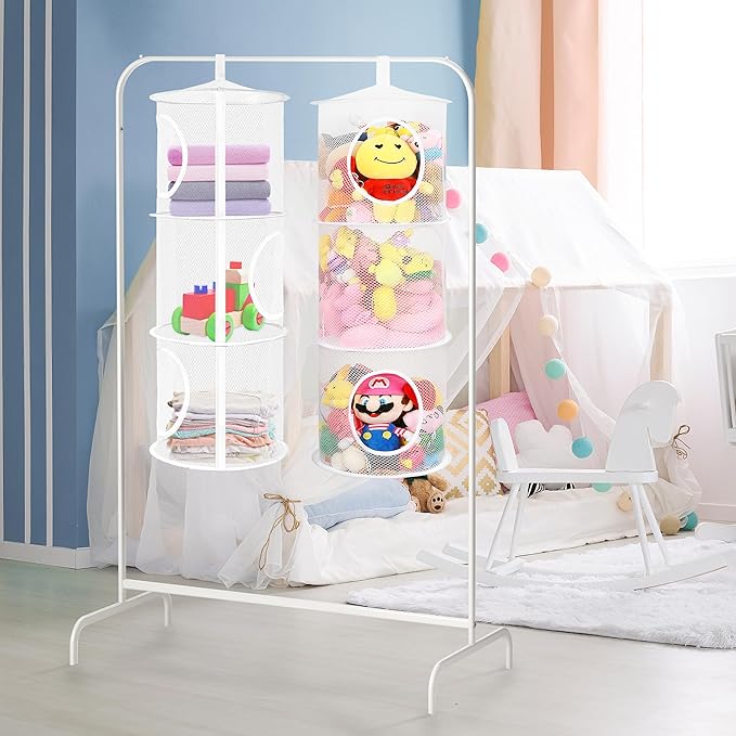 2Pcs Stuffed Animal Storage Foldable Stuffed Animal Net or Hammock Organizer, 3 Compartments Hanging Mesh Toy Storage Hammock for Kid Room Toys, Gloves, Hats, Socks(White)-NeatNest