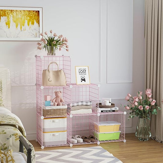 C&AHOME Wire Cube Storage, 6 - Cube Organizer Metal C Grids, Modular Shelves Units, Closet Organizer, Ideal for Home, Office, Living Room, 36.6”L x 12.4”W 36.6”H, Pink UWCS3006P-NeatNest