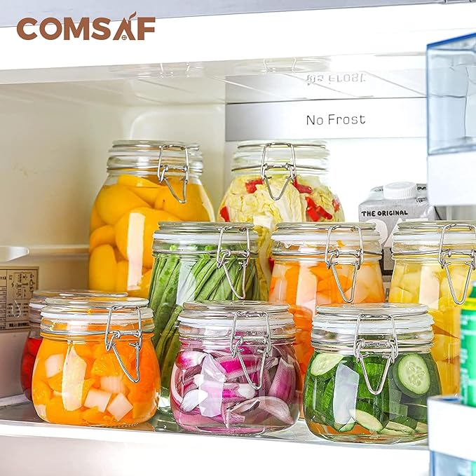 ComSaf Airtight Glass Canister Set of 3 with Lids 34oz Food Storage Jar Round - Storage Container with Clear Preserving Seal Wire Clip Fastening for Kitchen Canning Cereal,Pasta,Sugar,Beans,Spice-NeatNest