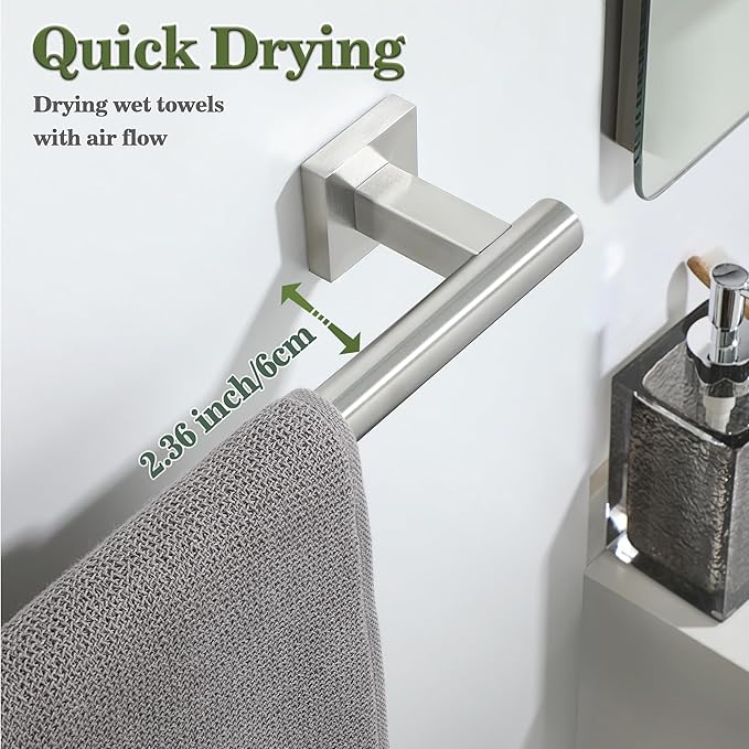 Alise Bath Towel Bars 16 Inch,Towel Hanger Towel Racks for Bathroom Lavatory,SUS304 Stainless Steel Towel Holder Wall Mount Single Towel Rail,Brushed Nickel GDL4040F-LS