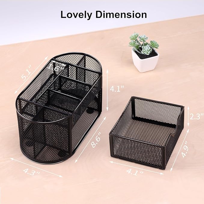 EOOUT Desk Organizer, Pencil Holder for Desk, Mesh Office Desk Accessories with 8 Compartments and 1 Drawer Stationery Holder School Supplies-NeatNest