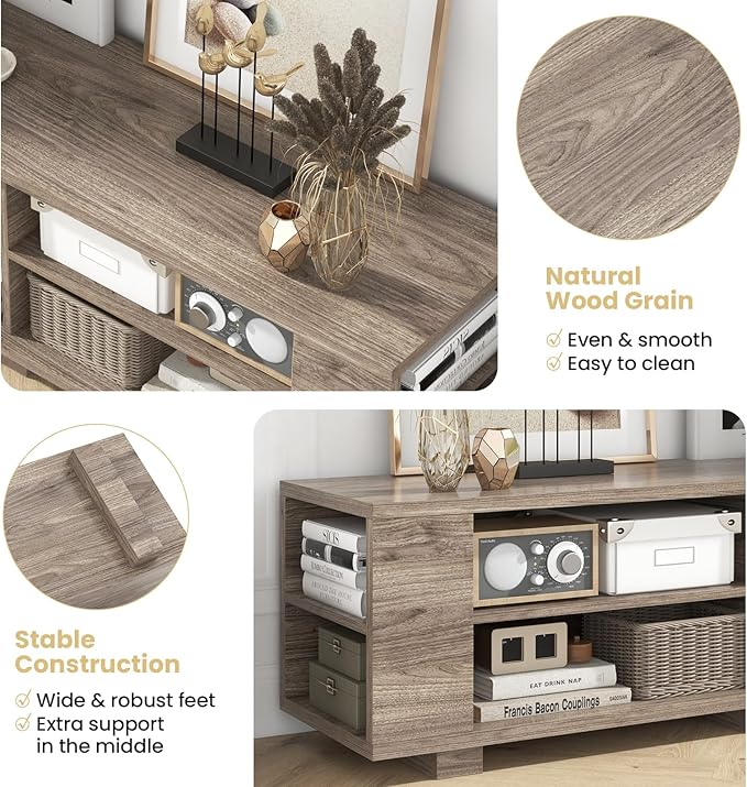 Giantex Modern TV Stand for TVs up to 65 Inch, Wood Entertainment Center w/ 8 Open Storage & Adjustable Shelves, Television Stands w/Cable Holes, TV Console Table for Living Room Bedroom (Black Oak)-NeatNest