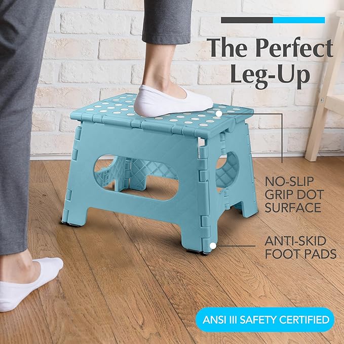 Handy Laundry Folding Lightweight Step Stool - Sturdy Enough to Support Adults and Safe Enough for Kids - Opens Easy with One Flip - Great for Kitchen, Bathroom or Bedroom (Teal | 2-Pack)