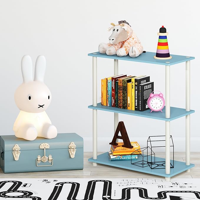 Furinno Turn-N-Tube 3-Tier Compact Multipurpose Shelf Display Rack, Light Blue/White-NeatNest