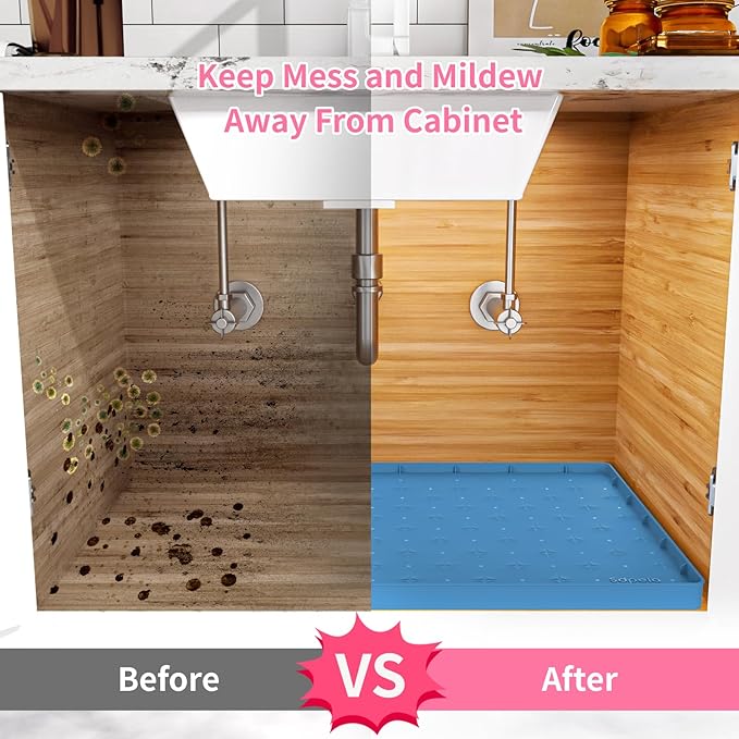 Sdpeia Under Sink Mat for [34" x 22"] Cabinet, Upgraded Silicone Waterproof Mat Kitchen Cabinet Liner Cabinet Protector Kitchen Organizers and Storage-NeatNest