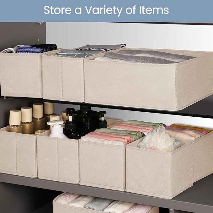 Criusia Drawer Organizer Clothes,16 Pack Underwear Drawer Organizers, Foldable Closet Organizers and Storage Dresser Drawer Dividers Clothing Organizer for Clothes, Socks, Scarves, Bra, Ties (Beige)-NeatNest