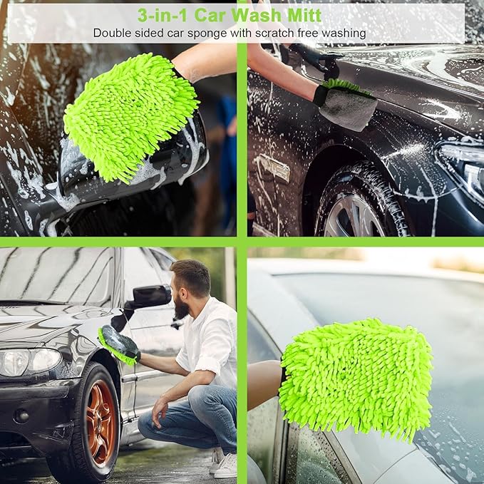 Collapsible Car Wash Bucket with Microfiber Mitt, 10L (2.6 Gallon) Portable Water Buckets with Handle for Car Wash Household Cleaning, Multiuse Collapsible Water Buckett and Car wash mitt - Green-NeatNest