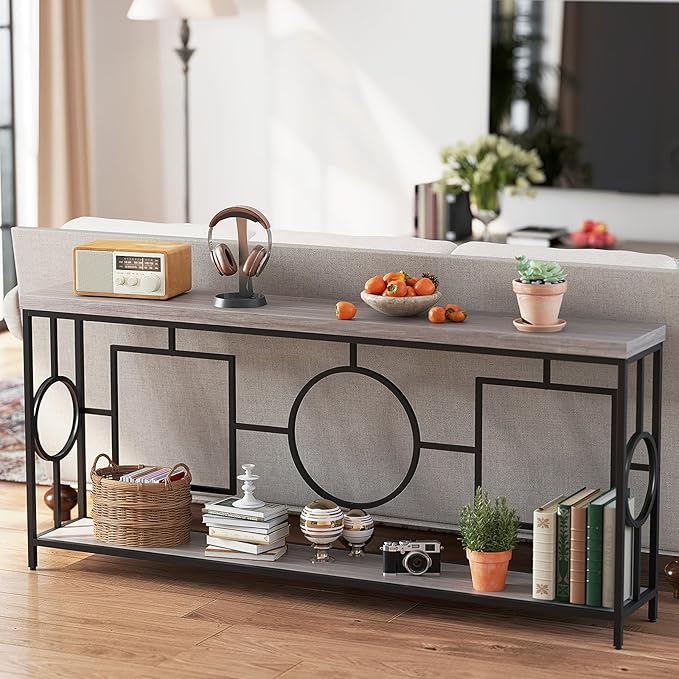Giantex 71" Console Table, 2-Tier Extra-Long Entryway Table w/Storage Shelf, Faux Wood Top, Narrow Sofa Table with Geometric Frame, Behind Couch Entry Table for Living Room, Hallway, Foyer-NeatNest