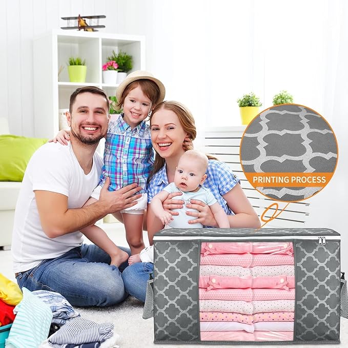 3 Pack Large Storage Bag Clothes Storage Organizer with Durable Handles for Closet Storage, Comforter, Blankets, Bedding and Toys 90 L-NeatNest