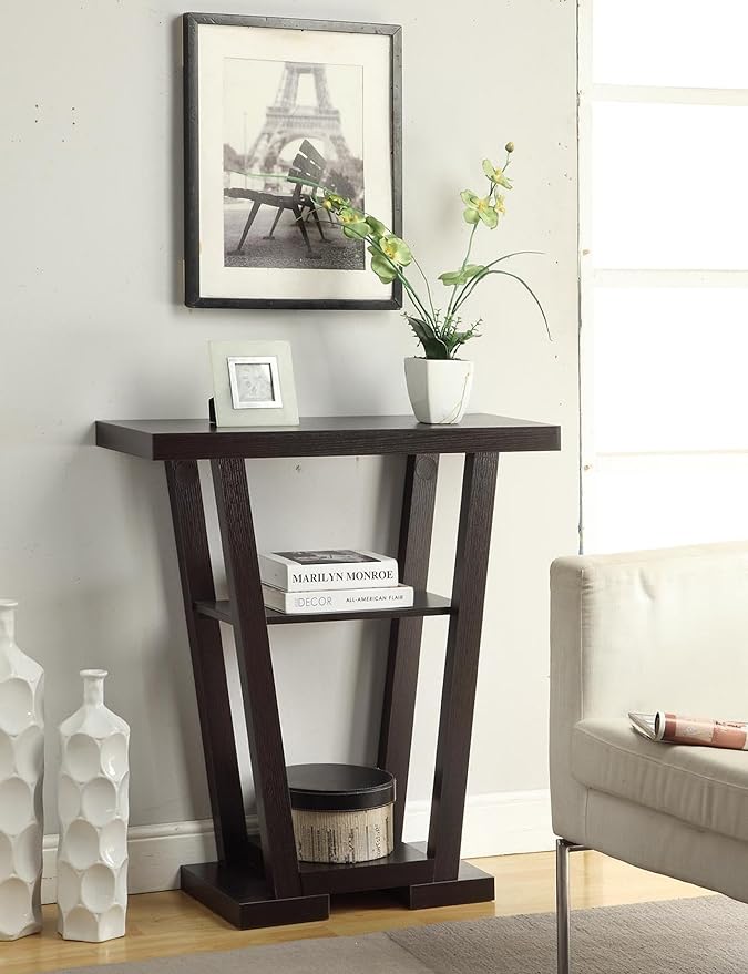 Convenience Concepts Newport V Console Table 31.5" - Modern Sofa Table with Storage Shelves, Narrow Entryway Hall Table for Living Room, Espresso-NeatNest
