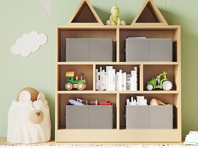 3 Pack Fabric Storage Bins for Shelves | 16.25x12x10in Closet Storage Baskets | Collapsible Storage Bins |Fabric Closet Organizers with Handles | Grey-NeatNest