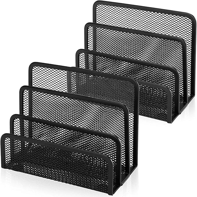 Desk Mail Organizer, File Holder Letter Sorter with 3 Vertical Upright Metal Mesh Compartments Document, Filing, Folders, Mail, Paper Organizer for Home or Office Desktop (2PCS)