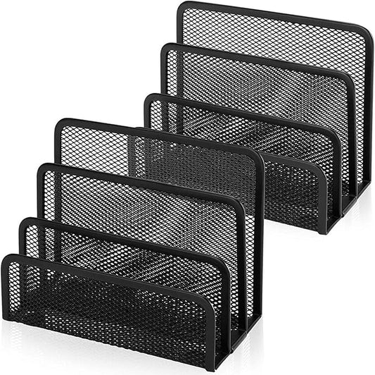 Desk Mail Organizer, File Holder Letter Sorter with 3 Vertical Upright Metal Mesh Compartments Document, Filing, Folders, Mail, Paper Organizer for Home or Office Desktop (2PCS)