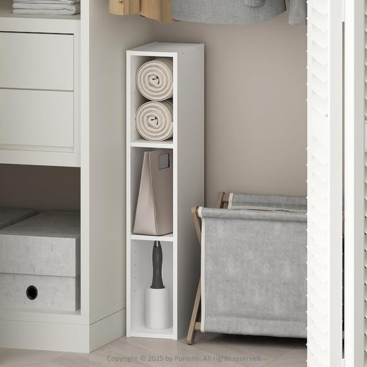 Furinno Reed 3-Tier Multipurpose Closet Storage Organizer Shelf, 6-Inch Width, White-NeatNest