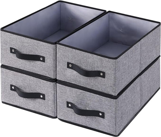 Clothing Storage Bins,16.1 × 9.8 × 6.5 inches Closet Bin with Handles, Foldable Cubes, Fabric Containers for Organizing Shelves, Gray, Large, 4 Pack-NeatNest
