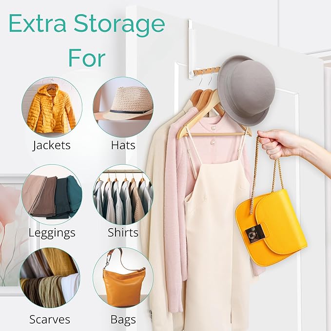Over The Door Coat Rack - Portable Foldable Laundry Hanger Dryer Rack - Ideal for Travel and Laundry Needs - Convenient Over The Door Hanger for Clothes and Laundry - 1PCS (White)