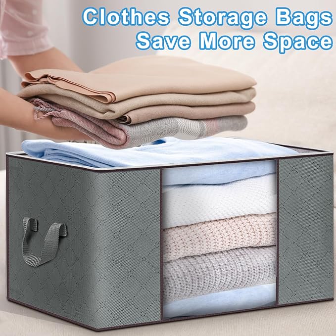 Budding Joy Clothes Storage, Foldable Large Storage Bags, Storage and Organization for Clothing, Blanket, Comforter, Clothes, Pillows, Toys, Closet Organizers with Enhanced Handle, 60L 12 Pack-NeatNest