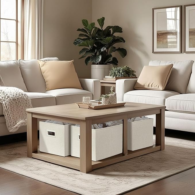 DECOMOMO Storage Bins for Shelves Robust Fabric Closet Bins for Shelves Toy Storage Clothes Books (Pack of 3 – Beige)-NeatNest