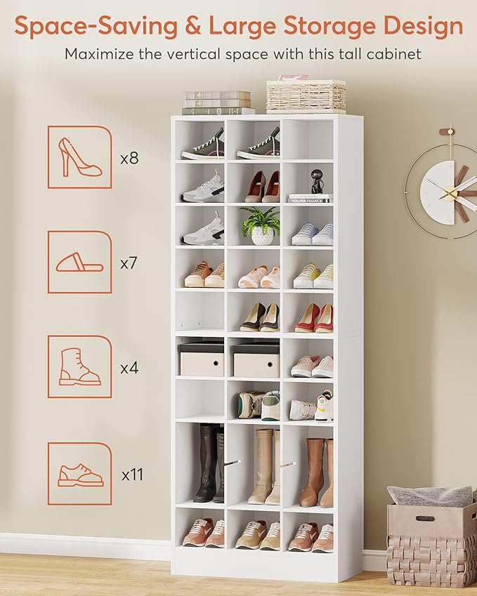 Tribesigns 10-Tier Shoe Storage Cabinet, White Wooden Shoe Rack with 30 Cubbies, Freestanding Tall Entryway Shoe Organizer for Closet, Entryway, Living Room-NeatNest