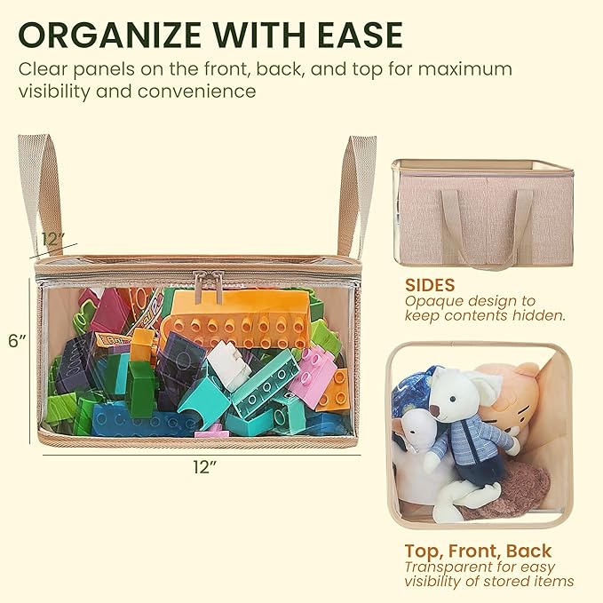 holay 2 Pack Storage Bins PVC Boxes with Transparent Lid & Handles - Durable & Foldable - Multi-Purpose Organizer for Clothes, Books, and More (Brown, Medium)-NeatNest