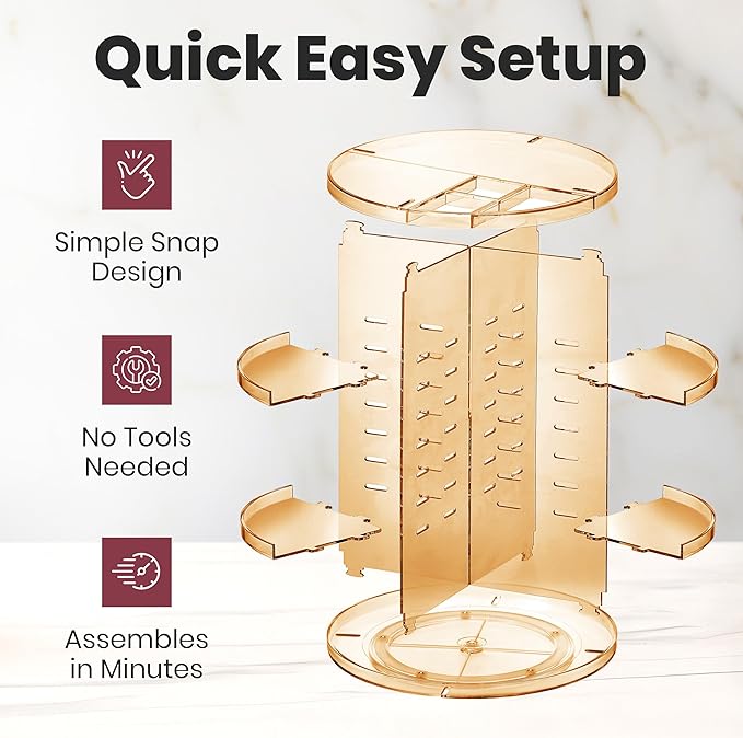 360 Rotating Makeup Organizer - Adjustable Shelf Height and Fully Rotatable - The Perfect Round Spinning Cosmetic Organizer for Bedroom Dresser or Vanity Countertop Storage (Brown)-NeatNest